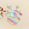 thumbnail image 2 of POINTERTECK Kids Girls Swimsuits Two-Pieces Fly Sleeve Bathing Suits Printed Quick Dry Swimwear Blue Purple 5-6 Years, 2 of 6