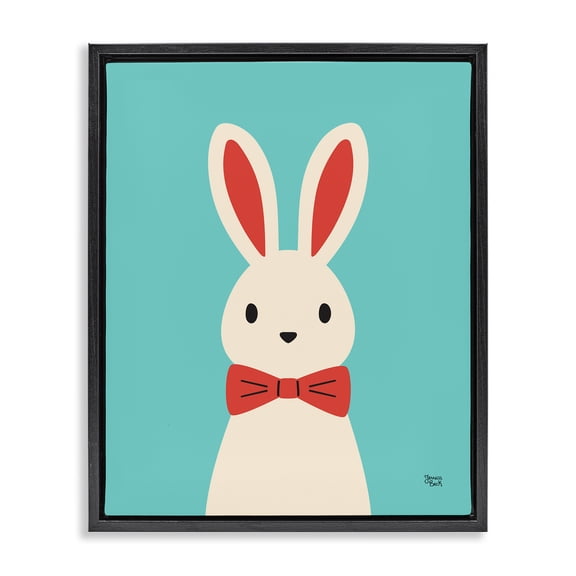 Stupell Industries Mid-Century Rabbit & Bowtie on Turquoise Black Floating Frame Canvas Art, 17 x 21, by Jessica Beck
