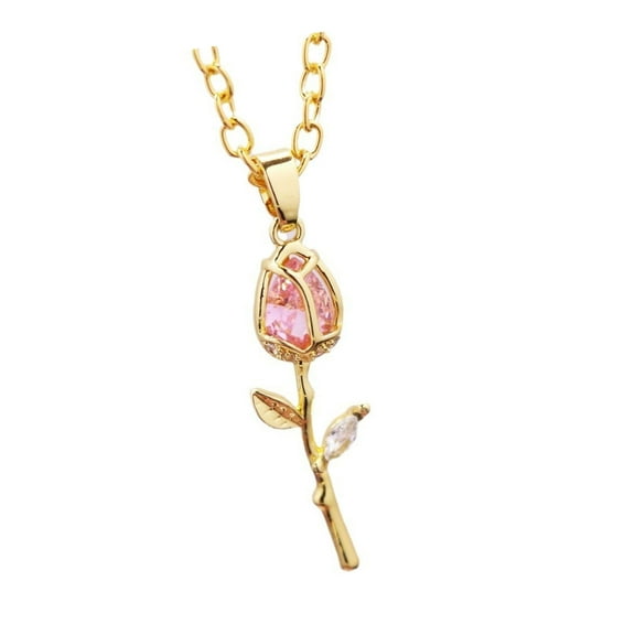 RUISINERY Elegant Tulips Pendant Necklace Gold Crystals Floral Jewelry Statement Pieces for Women Romance Wedding Accessory