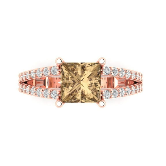Clara Pucci 14K Rose Gold 2.48ct Champagne Solitaire with Accents Ring