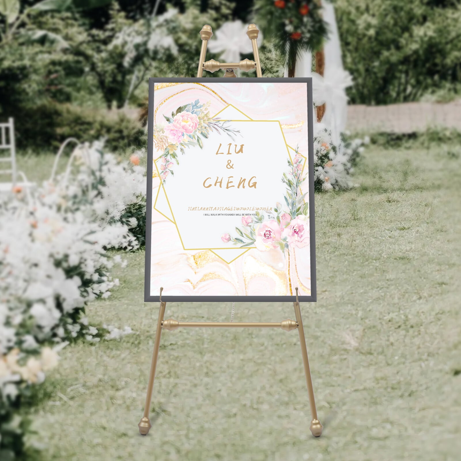Gold Iron 2pcs 50*118cm Car Show Easel Stand Large Wedding Easel Stand with Adjustable Hooks Foot Pads
