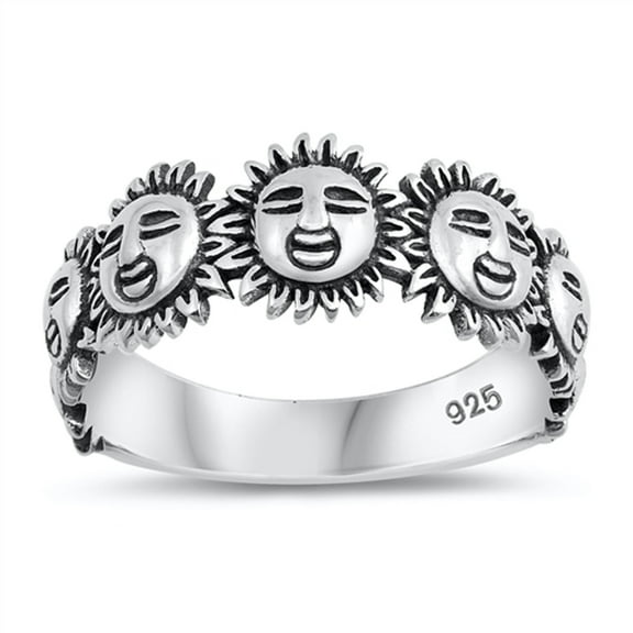 Oxidized Sun Smiley Face Happy Sunflower Ring Sterling Silver Band 925 Jewelry Female Male Size 6