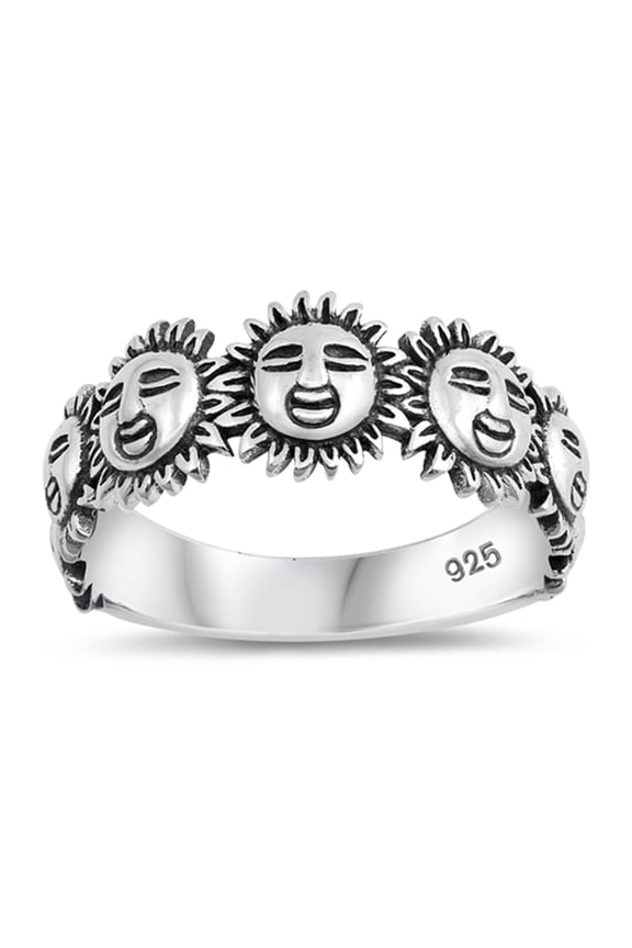 Oxidized Sun Smiley Face Happy Sunflower Ring Sterling Silver Band 925 Jewelry Female Male Size 9