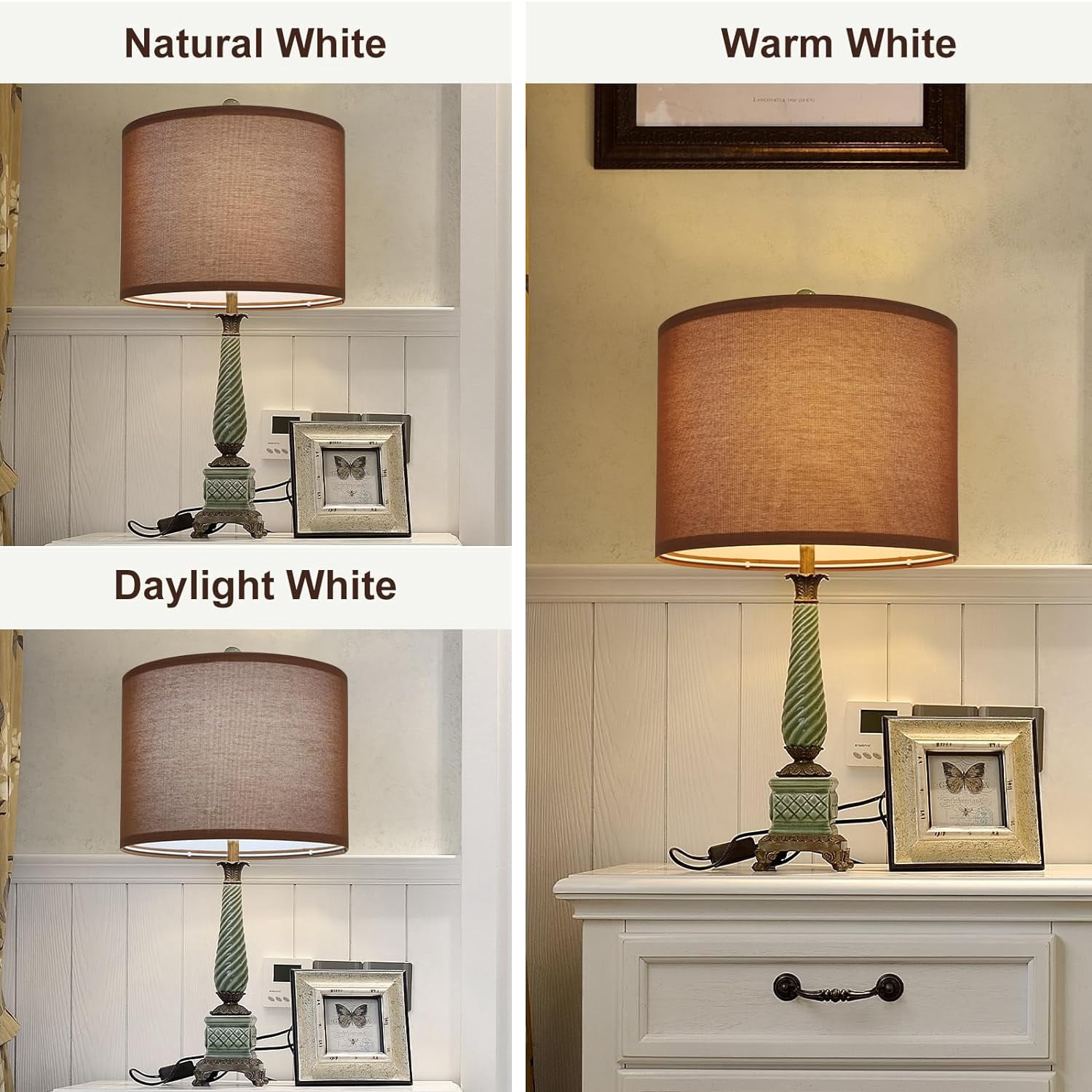 Lamp Shades Set of 2, Drum Lampshade for Table Lamps Floor Lamp, 13" Top X 13" Bottom X 10" High Brown Large-Medium Line Fabric Lamp Shades, Easy Assembly Replacement Lampshades