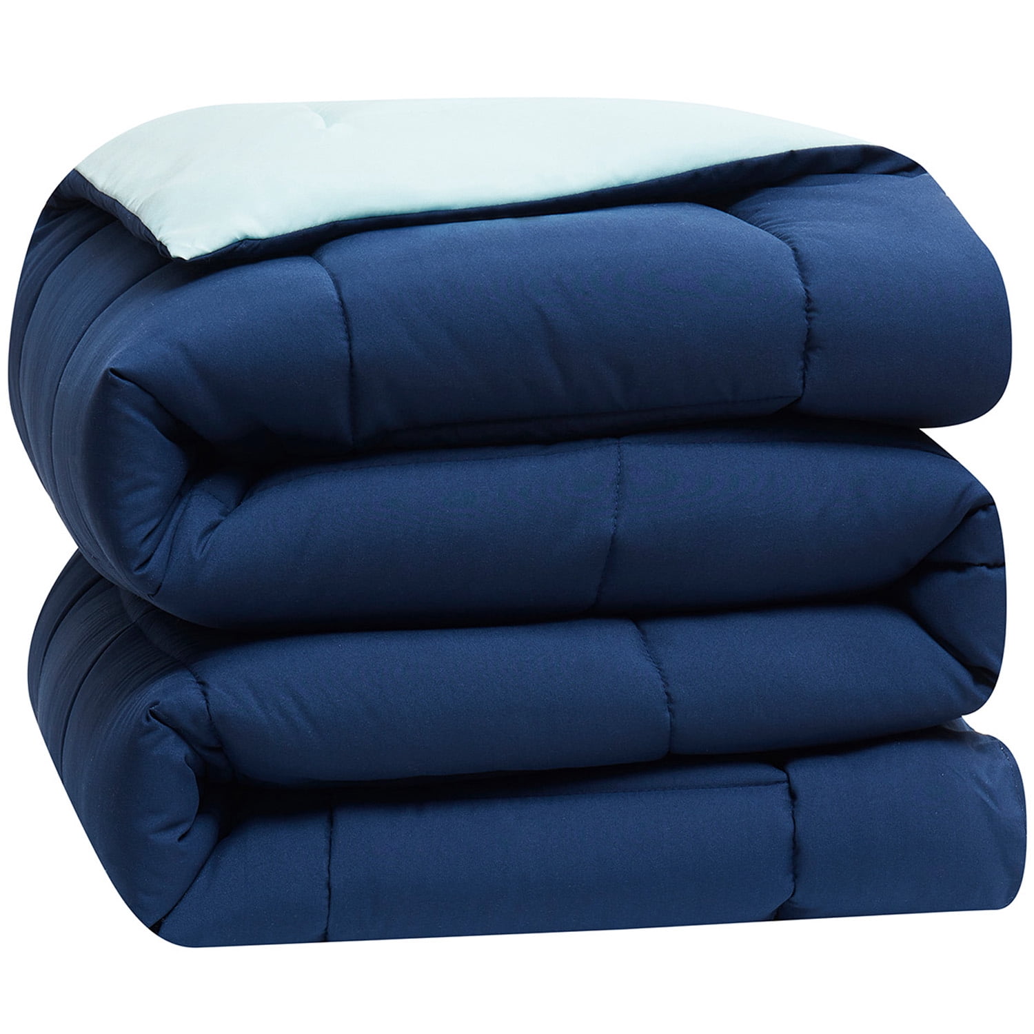 LammaLoe 3-Piece King Size Comforter Sets, Reversible Bed in a Bag, Navy/Light Blue, Quilted Bedding Comforter Set