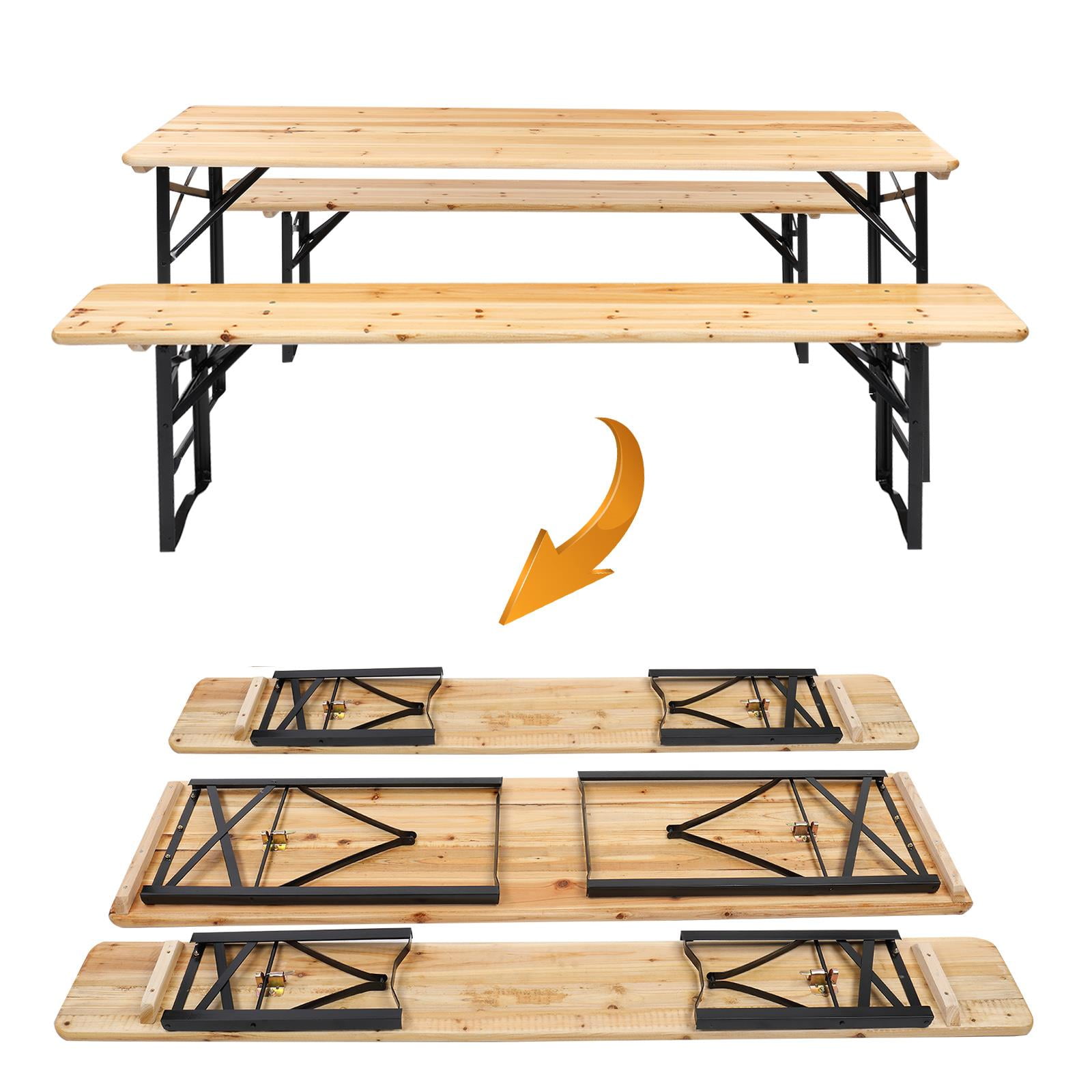 iTopRoad 3Piece Outdoor Folding Picnic Wooden Table Bench Set