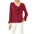 thumbnail image 6 of Allegra K Women's Ruffled V Neck Bracelet Sleeve Elegant Chiffon Blouse, 6 of 7