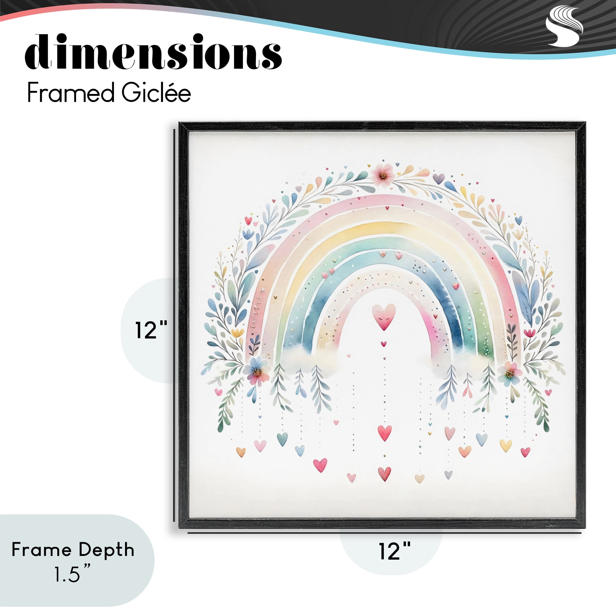 Stupell Industries Rainbow with Hanging Hearts Black Framed Giclee Art, design by Creative Studio