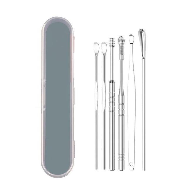 Selección de oídos, juego de herramientas de limpieza de oídos, kit de eliminación de cerumen con cureta de oídos con un pequeño cepillo de limpieza y caja de almacenamiento