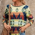 thumbnail image 2 of Camiseta holgada de manga larga marrón con cuello redondo y estampados vintage Ethnic Chic, 2 of 5