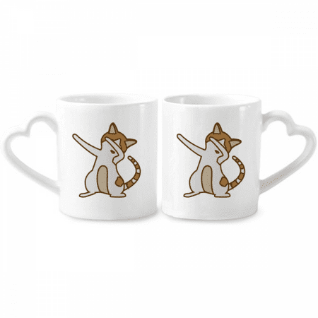 

Cat Speckled Glasses Art Deco Fashion Couple Porcelain Mug Set Cerac Lover Cup Heart Handle