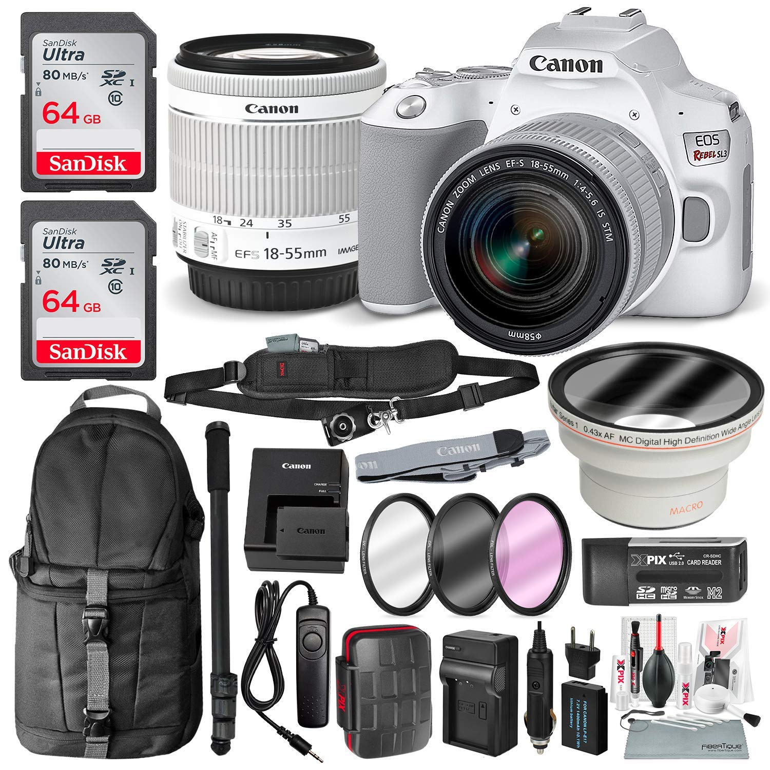 Canon EOS Rebel SL3 DSLR Digital Camera (White) with 1855mm Lens