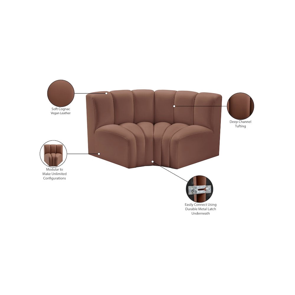 Meridian Furniture Arc Cognac Vegan Leather Modular Sectional