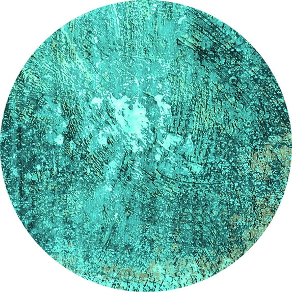 Ahgly Company Indoor Round Oriental Turquoise Blue Industrial Area Rugs, 4' Round