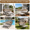 thumbnail image 3 of FKSLIFE 2 Person Wicker Egg Chair With Ottoman Cushion Large Egg Basket Chair With Footrest For Outdoor Indoor Patio Balcony Garden, 3 of 8