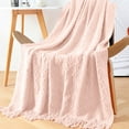 thumbnail image 5 of yulier Knitted Throw Blanket, Solid Color Tassel Blanket for Couch Sofa Bed, Soft Lightweight Breathable Summer Blanket, Living Room Home Decor Warm Woven Blanket, Pink, 5 of 5