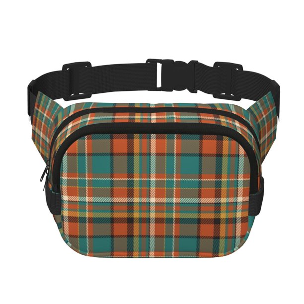 Fotbe colorful plaid Cangurera Cuadrada con Estampado de Doble Capa, Bolsa de Cintura Ajustable Mini para Hombres y Mujeres
