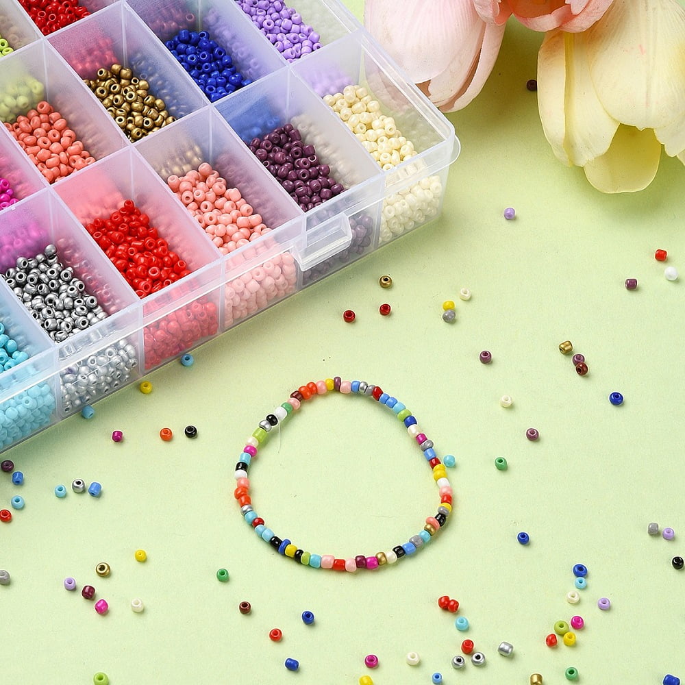 1 Set DIY 8/0 Glass Seed Beads Stretch Bracelet Making Kits Elastic Thread Iron Jump Rings Mixed Color 3~3.5mm Hole: 1~1.2mm