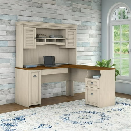 Fairview L Shaped Desk With Hutch In Antique White Engineered Wood Canada Fairview L Shaped Desk With Hutch In, Antique Wooden Desk Hutch