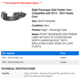 thumbnail image 2 of Right Passenger Side Fender Liner - Compatible with 2019 - 2021 Honda Civic 2020, 2 of 2
