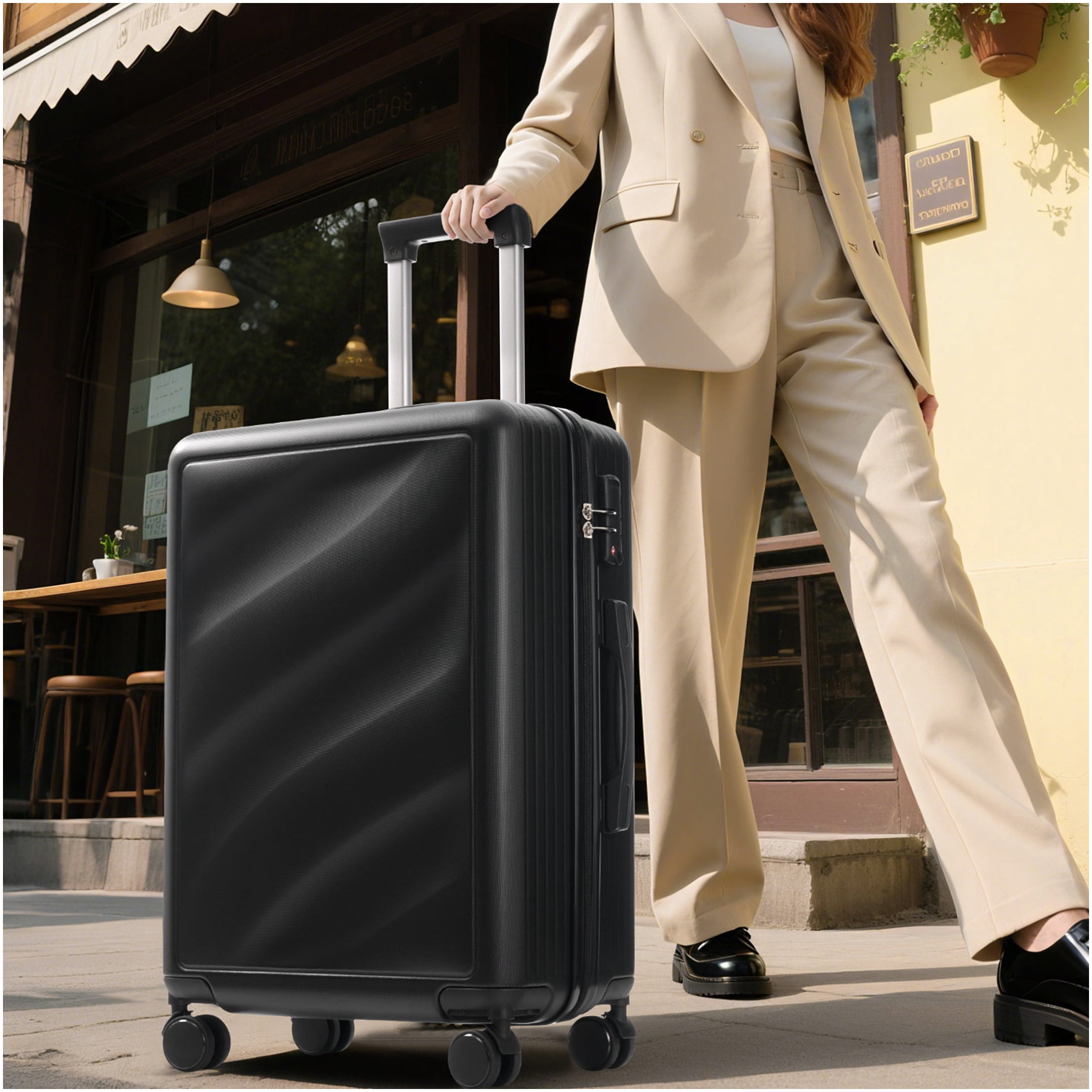 3-Piece ABS Hardside Luggage Set with Spinner Wheels, TSA Lock, Lightweight Suitcases for Travel (20/24/28 Inch) Black