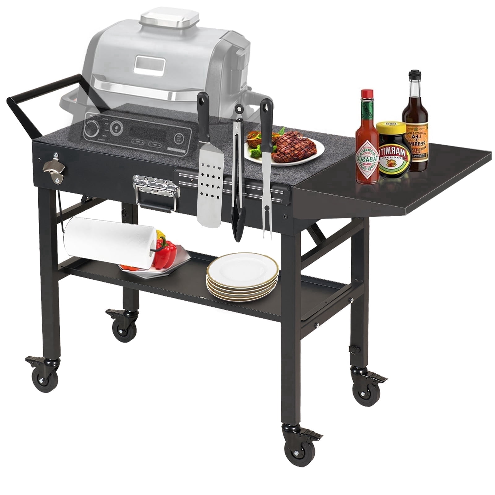 Grill Table for Blackstone Griddle, Portable Griddle Table with Caddy - Fit 17” or 22” Other Tabletop Grill, Foldable Ninja Grill Stand& Blackstone Griddle Stand for Outdoor Tailgating-Camping