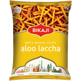 thumbnail image 2 of Bikaji Aloo Laccha (Spicy Potato Sticks) 140g, Pack of 12, Indian Snacks, 2 of 5