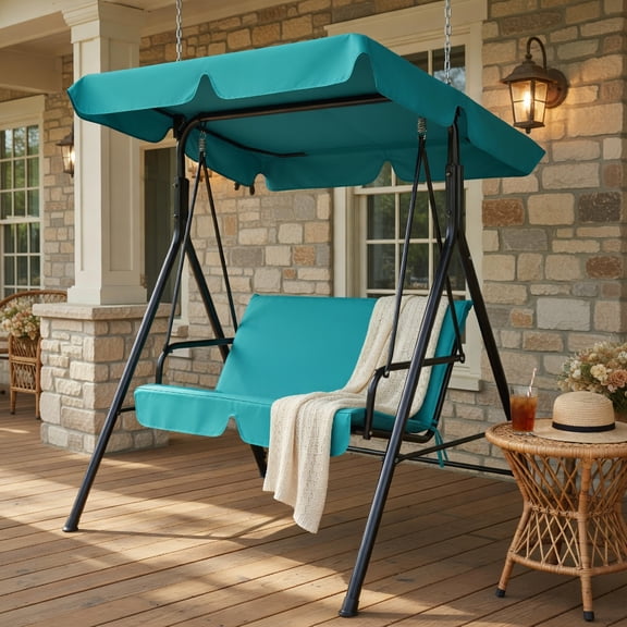 Topcobe Steel Frame Outdoor Loveseat Patio Canopy Swing with Cushion, Outdoor Patio Furniture for Balcony Garden Backyard -Blue