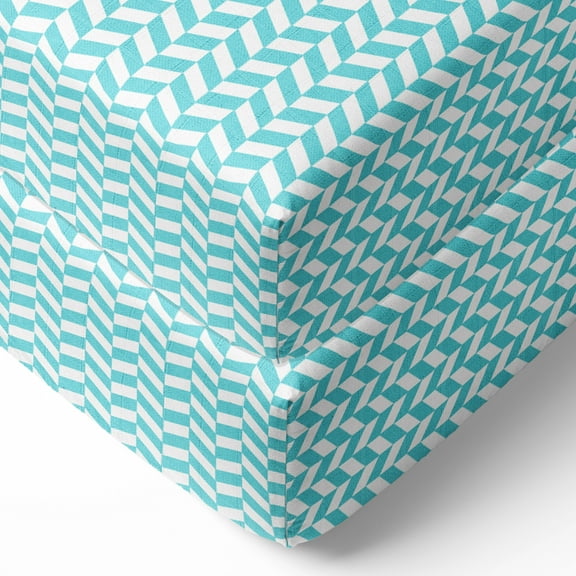 Herringbone Houndstooth Aqua Muslin Crib or Toddler Bed Fitted Sheet Cotton Muslin