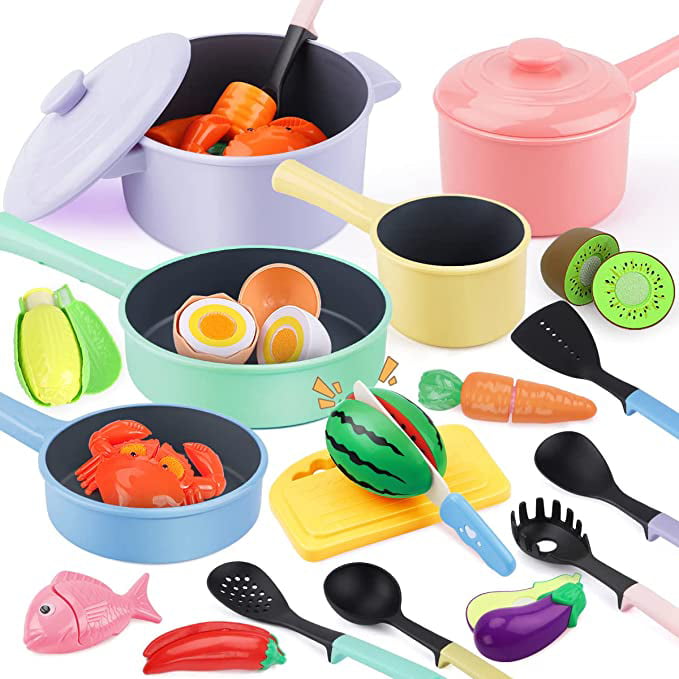 Cute Young Kids Kitchen Playset Breakfast Slicer w/ Food Tableware Toy Gifts 