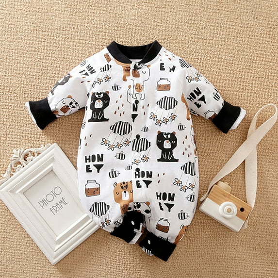 0-18M Newborn Infant Baby Boy Girls Long Sleeve Romper Cartoons Bodysuit Clothes One-piece Outfit
