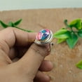 thumbnail image 2 of Pink Oyster Turquoise Stone 925 Sterling Silver Adjustable Statement Ring Gift Jewelry, 2 of 5