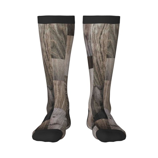 Fotbe Wooden Texture Calcetas Divertidas Estampadas para Hombre y Mujer, Calcetas de Algodón hasta la Rodilla para Caminar, Correr, Enfermería y Embarazo