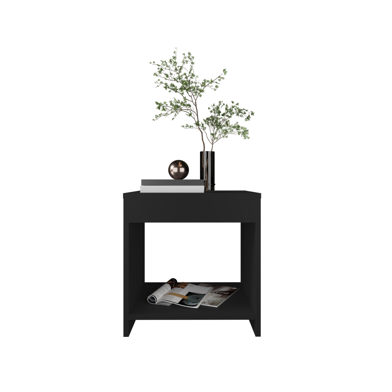 Night Table 16.5"H, Black with Spacious Shelf Ideal for Small Bedrooms