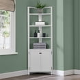 thumbnail image 3 of Dover White Wood Corner Storage Cabinet with 2 Doors and Open Shelving, 3 of 8