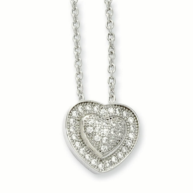 Sterling Silver & CZ Brilliant Embers Heart Necklace 18 Inch
