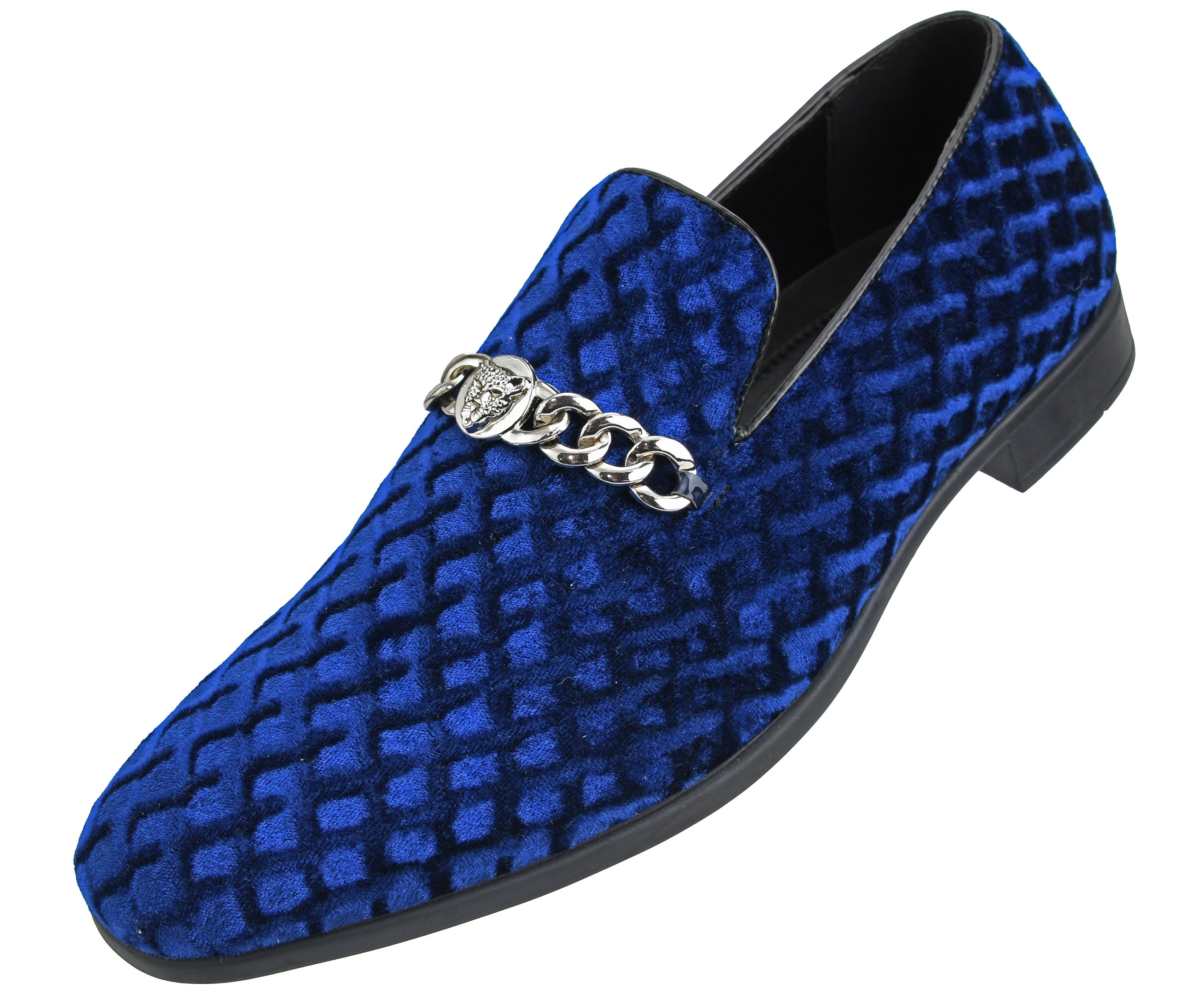 Men's Royal Blue Stunning Faux Velvet Loafers Dress Shoe Fashion Wedding TUXXMAN 