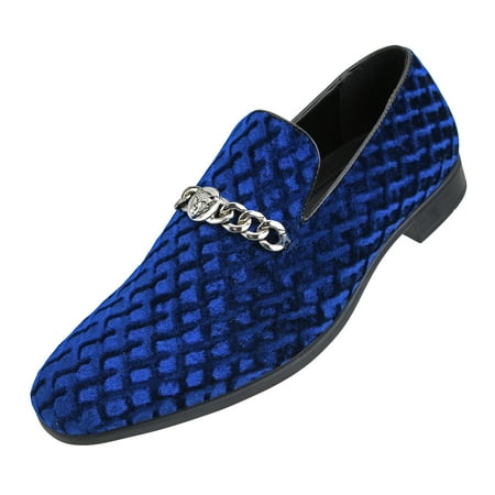 

Amali Men s Diamond Quilted Embossed Faux Velvet Slip On Loafer with Metal Chain Exotic Bit Dress Shoe Style Felix
