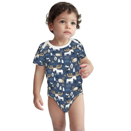 

Fotbe Forest Elk Pattern Unisex-baby Short-sleeve Bodysuit Short Sleeve Bodysuits One-piece 100% Organic Cotton for Infant Baby Boys Unisex-18 Months