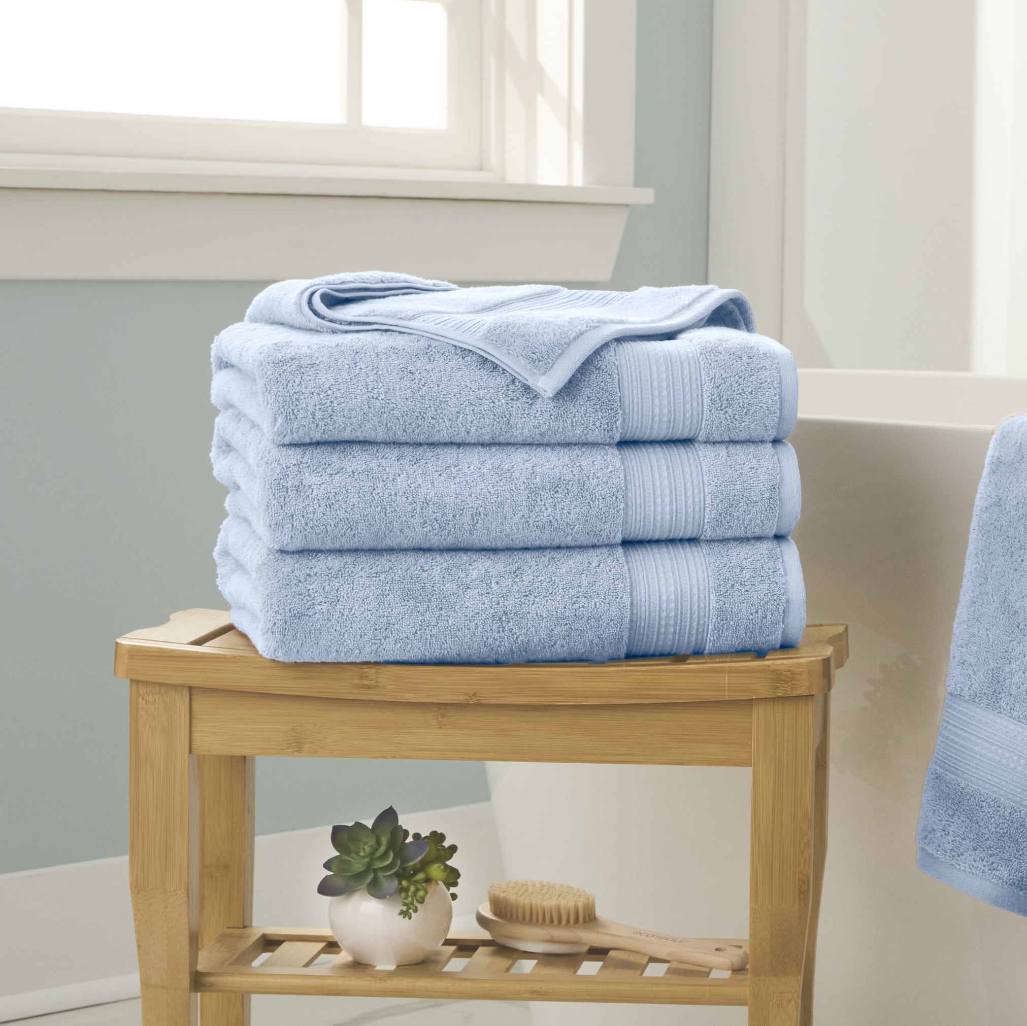 WelHome 100% Cotton 4 Piece Ultra SOFT TWIST Solid Bath Towels Set, 600 GSM, 30in x 54in, Highly Absorbent, Bathroom Towels For Everyday Use, Light Blue