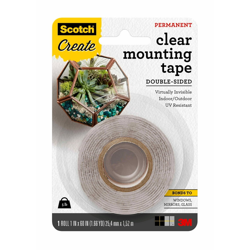 Scotch DoubleSided Mounting Tape, Clear, 1 in x 60 in, 1 Roll