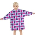 thumbnail image 3 of Pink Purple Checkered Pattern Blanket Hoodies for Kids 6-13YR Oversize Wearable Blanket Hoodies for Boys Girls Teens, 3 of 7
