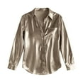 thumbnail image 4 of ManxiVoo Women's Metallic Shiny Blouse Button Down Shirt Long Sleeve Loose Fit Casual for Work Office and Weekend L Size Beige, 4 of 4