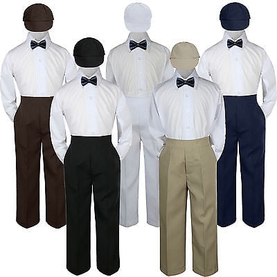 

4pc Boy Suit Set Navy Blue Bow Tie Baby Toddler Kid Formal Hat Pants S-7