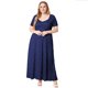 thumbnail image 5 of Puntoco Vestido De Noche Con Bolsillo De Encaje Hueco De Talla Grande Para Mujer Falda Larga Vestido De Cuello Redondo De Manga Corta Azul Oscuro Xxxl,Regalos Para Mujer Joven, 5 of 6