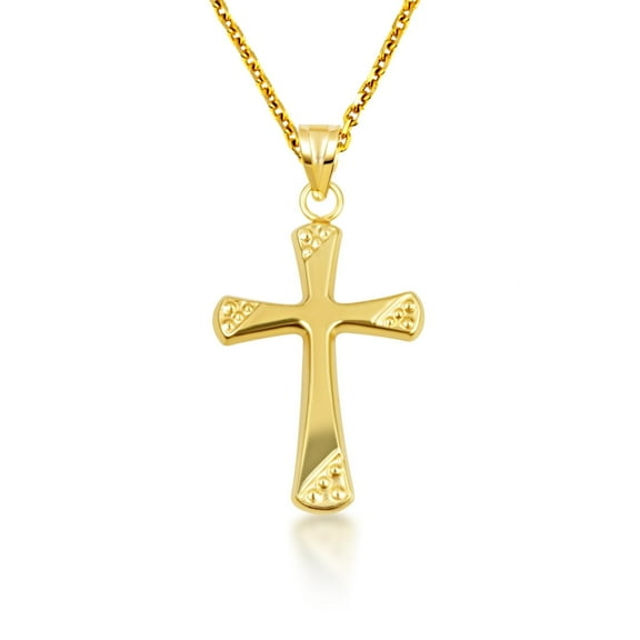 14K Yellow Gold Textured Cross Pendant Necklace (Pendant with 18" chain)