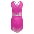 thumbnail image 2 of Lejafay Women's Tassels Belly Dance Outfits V-neck Sleeveless Crop Top with Tiered Fringe Skirt Hot Pink XXL, 2 of 4