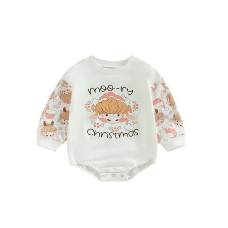 

Jkerther Christmas Baby Girls Boys Cute Romper 0-24M Long Sleeve Ghost/Xmas Hat Print Sweatshirt Jumpsuits