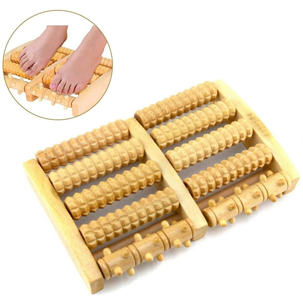 Rodillo de masaje de pies de madera, masajeador de pies, rodillo de masaje de pies incluido, rodillo de reflexología podal doble de madera para edemas, fascitis plantar, alivio del dolor de pies,