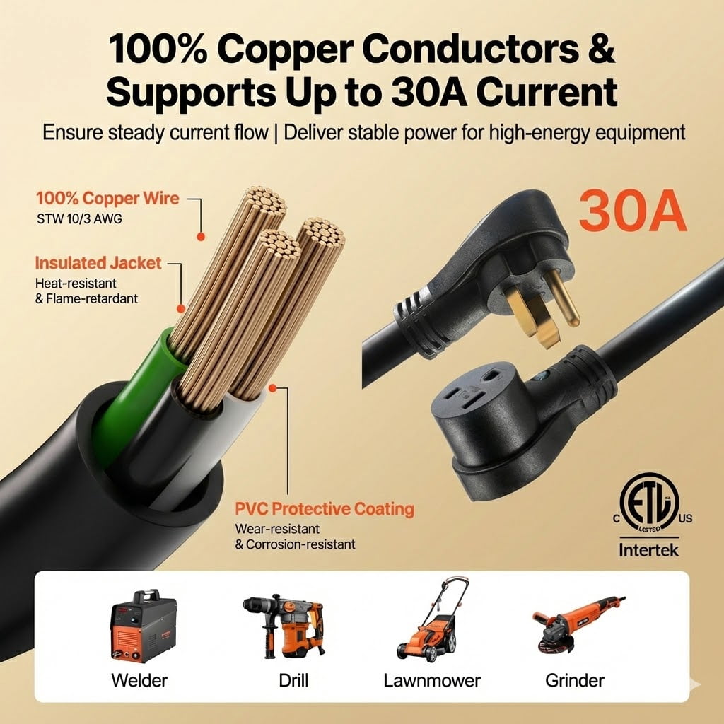 50ft Welder Extension Cord, 30A/250V, NEMA 6-50P, 10/3 AWG Pure Copper Cable, for Outdoor MIG/TIG/Plasma Welding